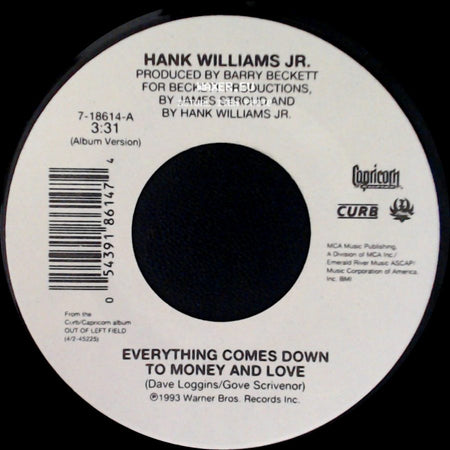 Hank Williams Jr. - S.O.B. I'm Tired / Everything Comes Down To Money And Love side B
