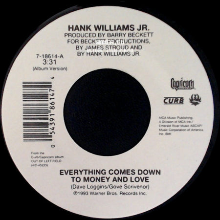 Hank Williams Jr. - S.O.B. I'm Tired / Everything Comes Down To Money And Love side B