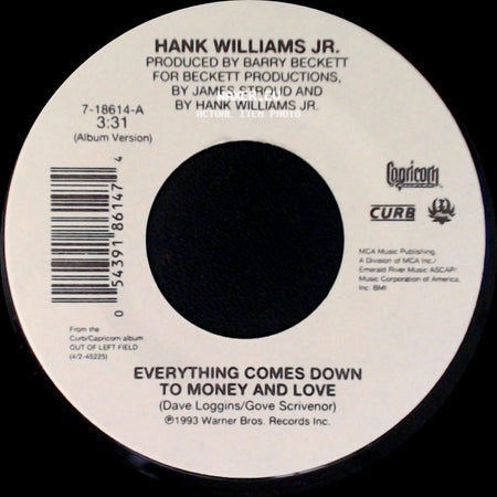 Hank Williams Jr. - S.O.B. I'm Tired / Everything Comes Down To Money And Love side B