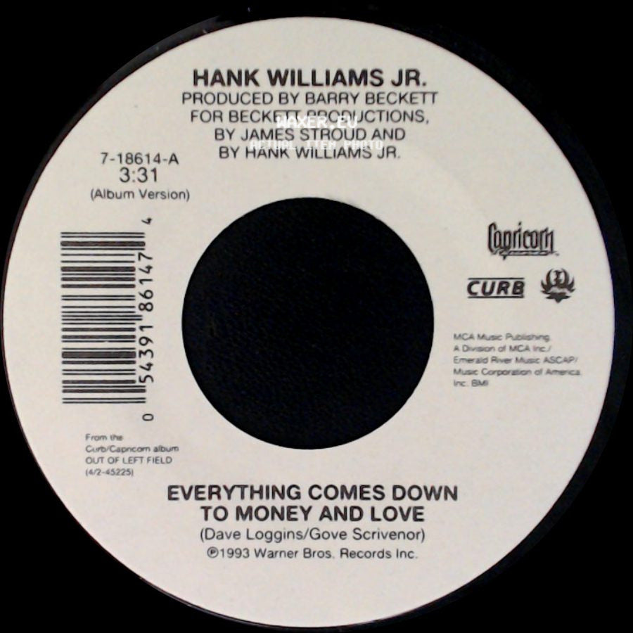 Hank Williams Jr. - S.O.B. I'm Tired / Everyting Comes Down To Money And Love side B