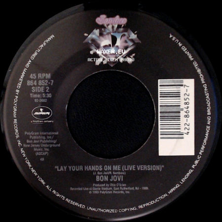 Bon Jovi - Bed Of Roses / Lay Your Hands On Me (Live Version) side B