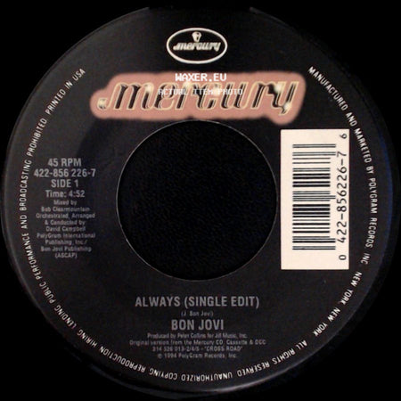 Bon Jovi - Always (Single Edit) / Living In Sin side A