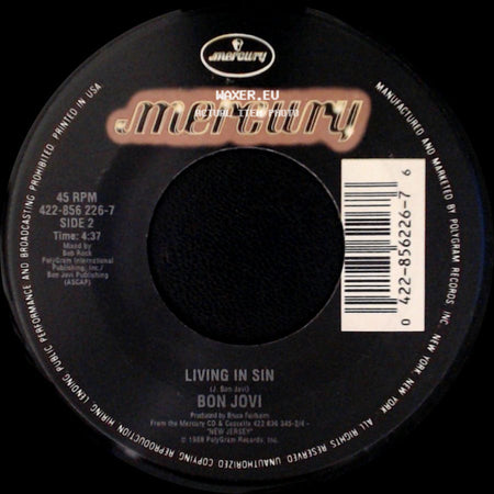 Bon Jovi - Always (Single Edit) / Living In Sin side B