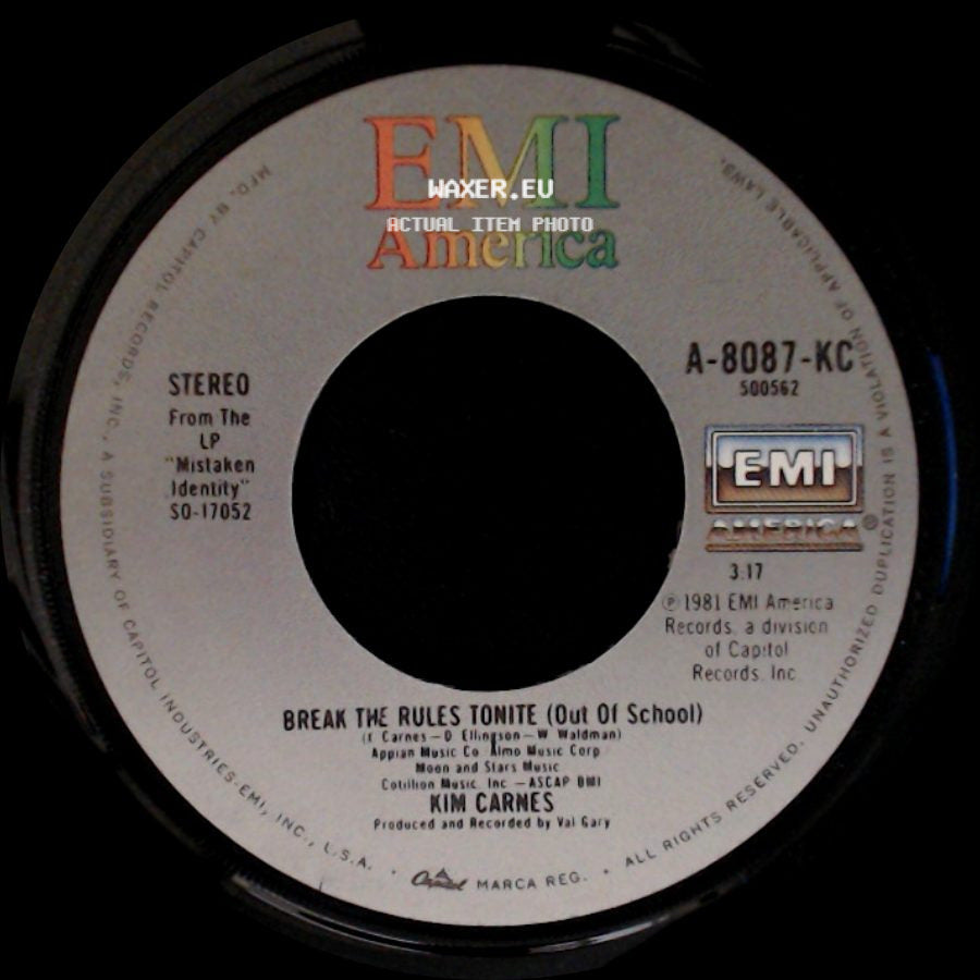 Kim Carnes - Draw Of The Cards / Break The Rules Tonite (Out Of School) side B