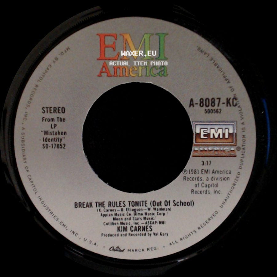 Kim Carnes - Draw Of The Cards / Break The Rules Tonite (Out Of School) side B