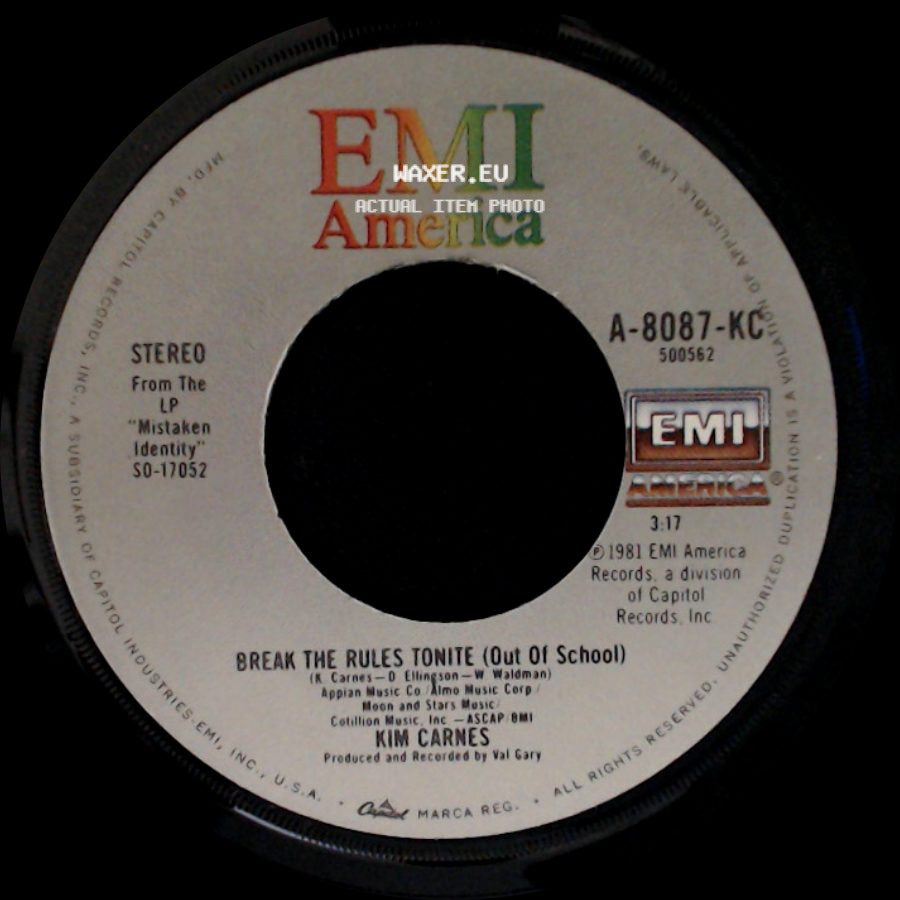 Kim Carnes - Draw Of The Cards / Break The Rules Tonite (Out Of School) side B
