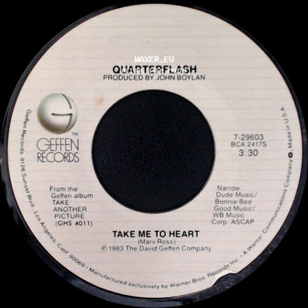 Quarterflash - Nowhere Left To Hide / Take Me To Heart side B