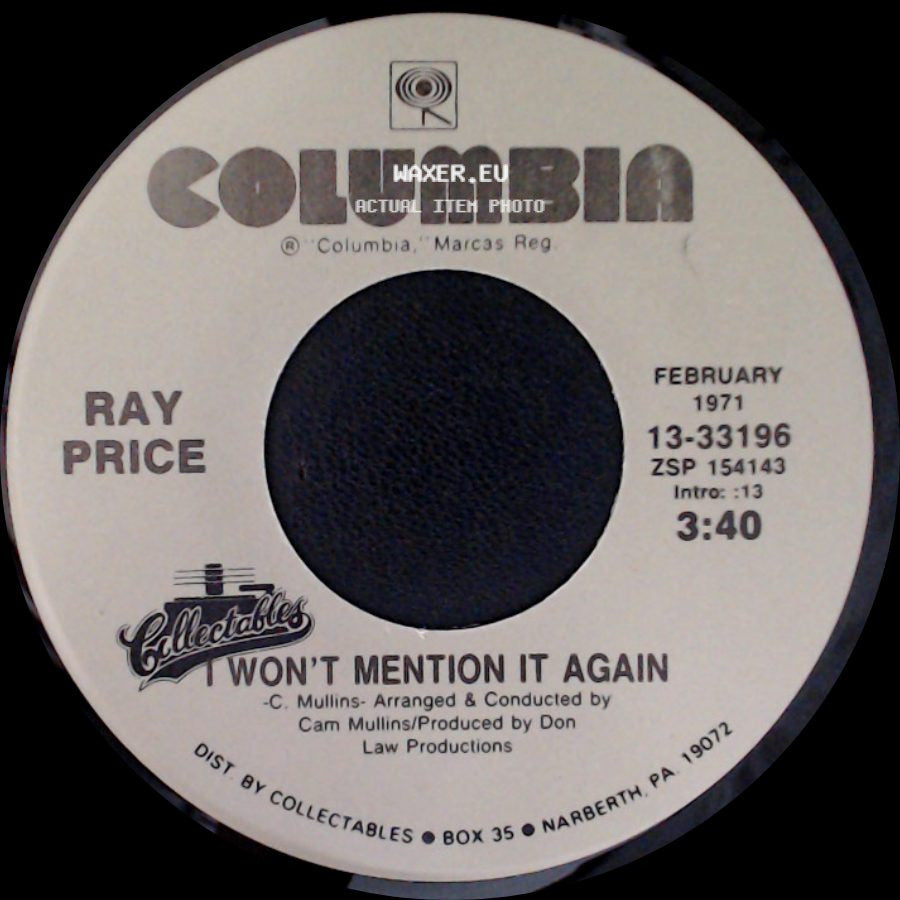 Ray Price - For The Good Times / I Won't Mention It Again side B