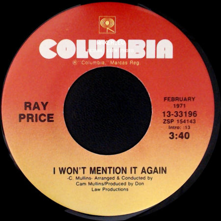 Ray Price - For The Good Times / I Won't Mention It Again side B