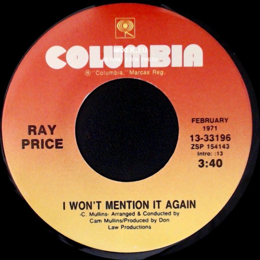 Ray Price - I Won't Mention It Again / For The Good Times side A