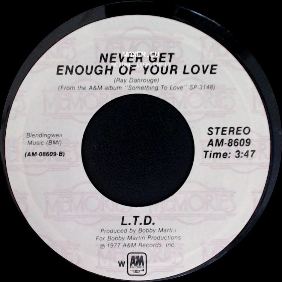 L.T.D. - (Every Time I Turn Around) Back In Love Again / Never Get Enough Of Your Love side B