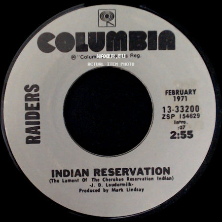 Raiders - Birds Of A Feather / Indian Reservation (The Lament Of The Cherokee Reservation Indian) side B