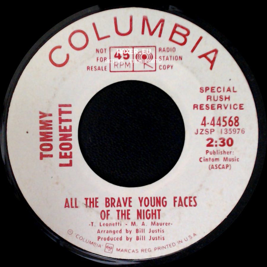 Tommy Leonetti - All The Brave Young Faces Of The Night / All The Brave Young Faces Of The Night side B