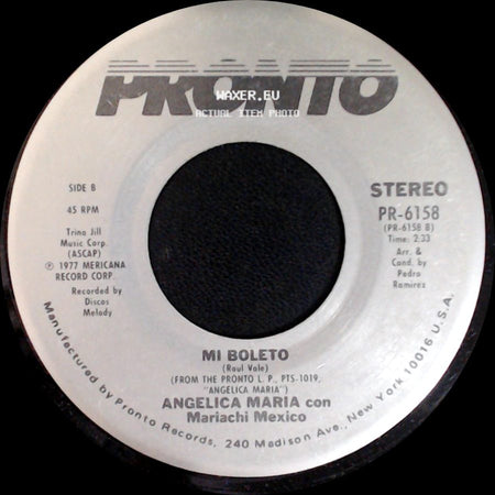 Angelica Maria Con Mariachi Mexico - La Pobrecita / Mi Boleto side B