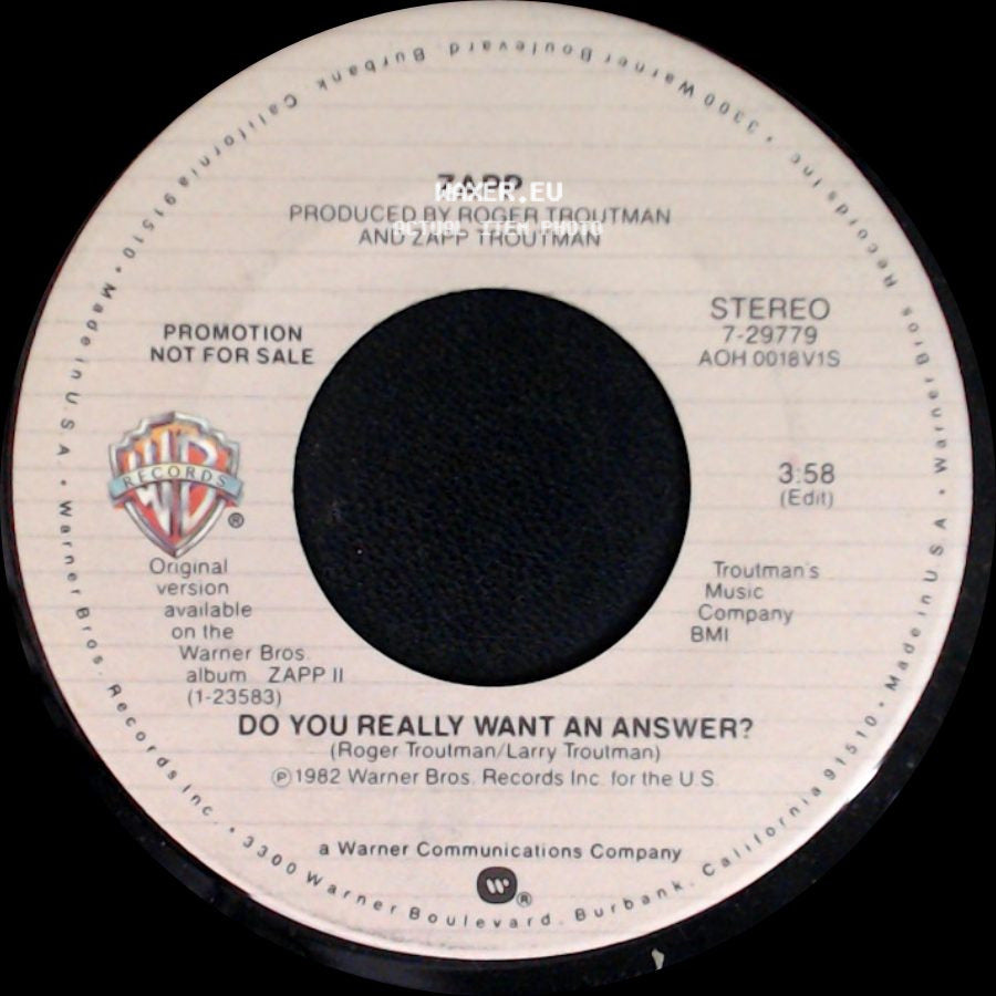 Zapp - Do You Really Want An Answer? / Do You Really Want An Answer? side B