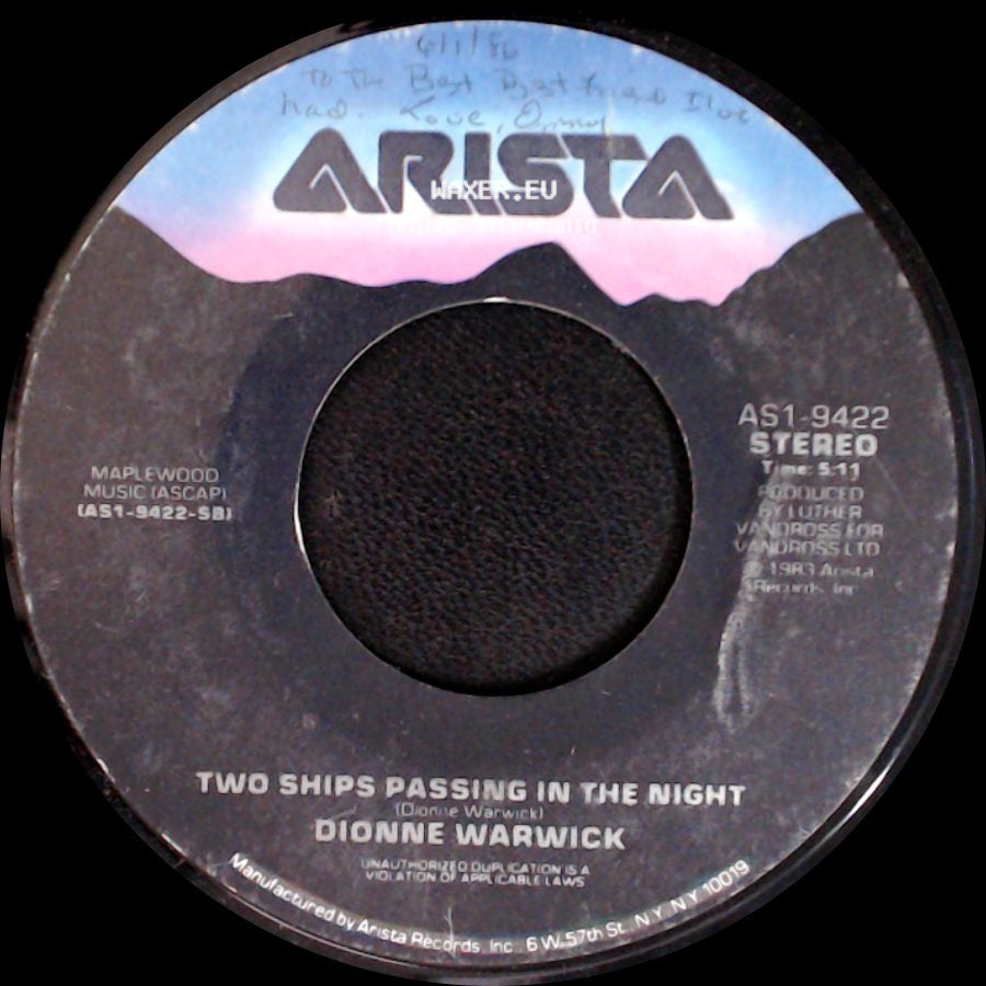 Dionne & Friends / Dionne Warwick - That's What Friends Are For / Two Ships Passing In The Night side B