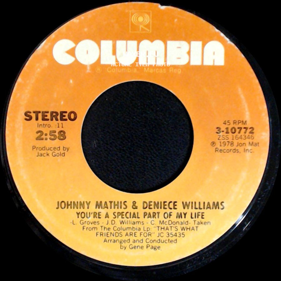 Johnny Mathis & Deniece Williams - You're A Special Part Of My Life / You're All I Need To Get By side A