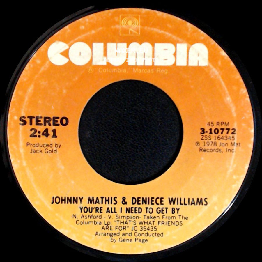 Johnny Mathis & Deniece Williams - You're A Special Part Of My Life / You're All I Need To Get By side B