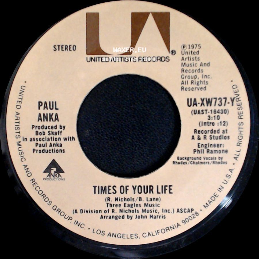Paul Anka - Times Of Your Life / Times Of Your Life side B