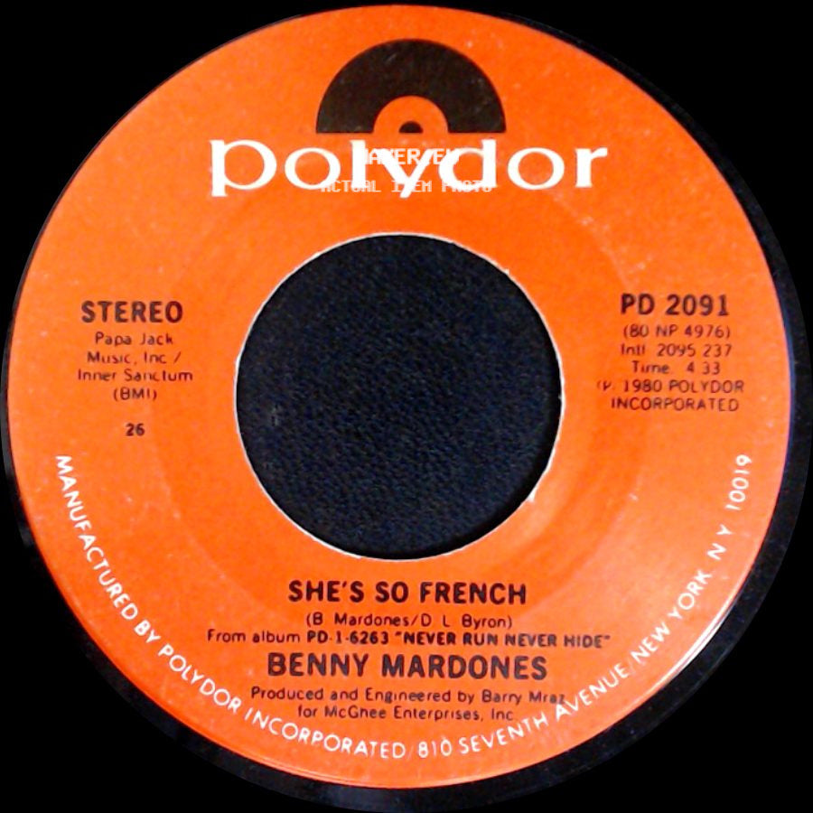 Benny Mardones - Into The Night / She's So French side B
