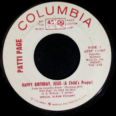 Patti Page - Happy Birthday, Jesus (A Child's Prayer) / Christmas Bells side A