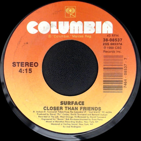 Surface - Closer Than Friends (Jazz Version) / Closer Than Friends side B
