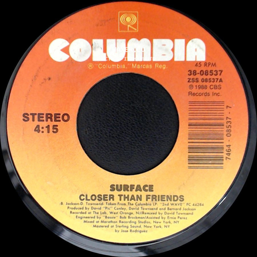 Surface - Closer Than Friends (Jazz Version) / Closer Than Friends side B