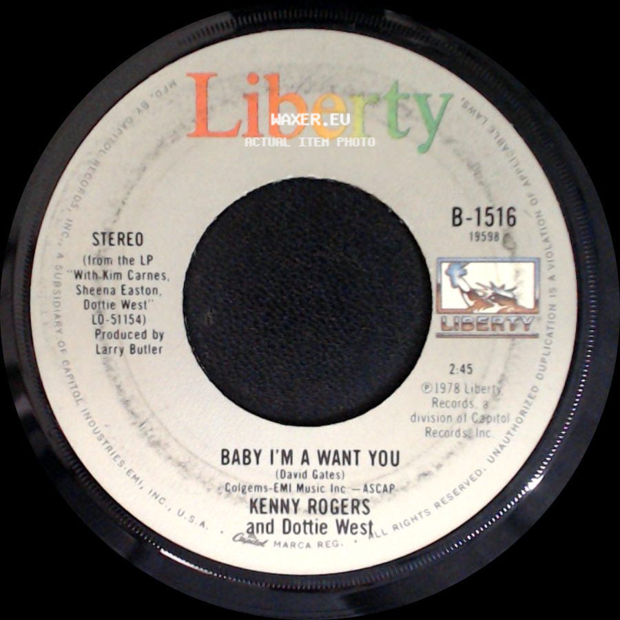 Kenny Rogers And Dottie West - Together Again / Baby I'm A Want You side B