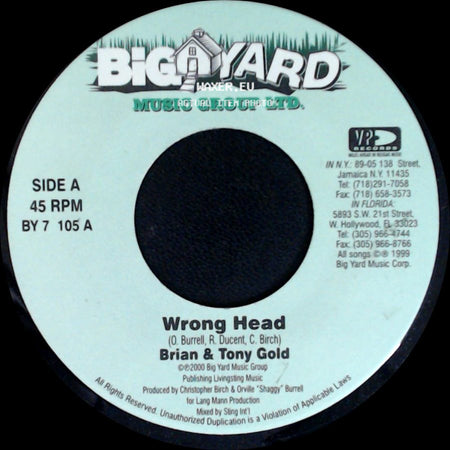 Brian & Tony Gold - Wrong Head / Version side A
