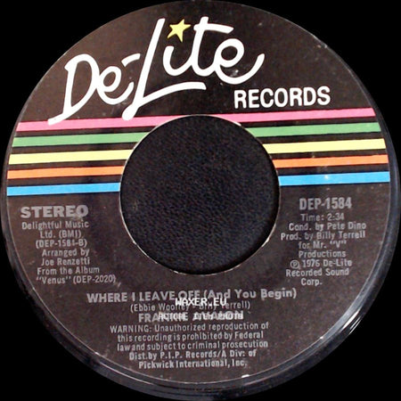Frankie Avalon - It's Never Too Late / Where I Leave Off (And You Begin) side B