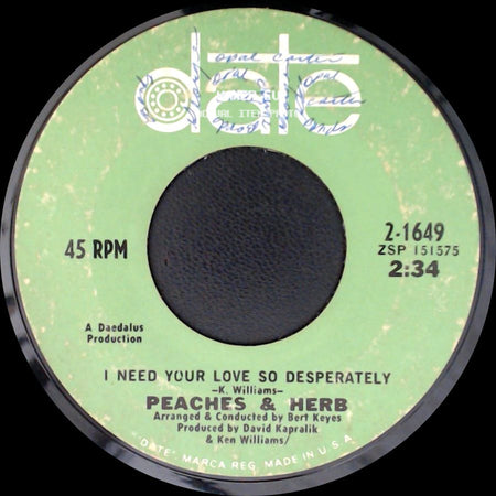 Peaches & Herb - I Need Your Love So Desperately / Let Me Be The One side A