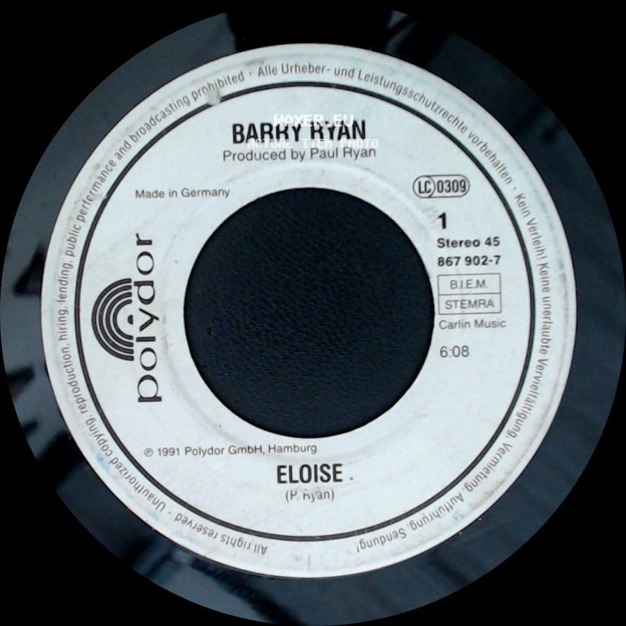 Barry Ryan - Eloise (Instrumental) / Eloise side B