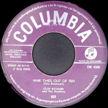 Cliff Richard And The Shadows - Thinking Of Our Love / Nine Times Out Of Ten side B