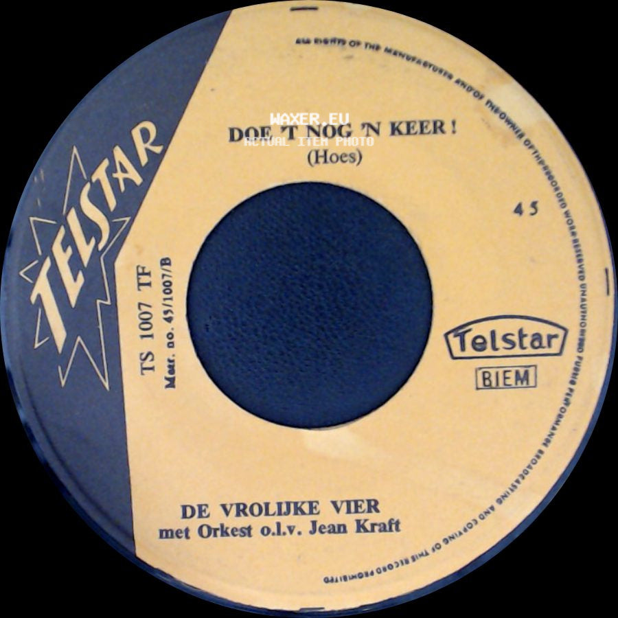 De Vrolijke Vier Met Orkest O.L.V. Jean Kraft - Doe 't Nog 'n Keer! (Hoes) / Nog Eentje Dan! side A