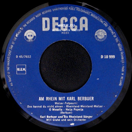 Karl Berbuer Und Die Rheinland-Sänger, Will Glahé Und Sein Orchester - Frohe Stunden Mit Karl Berbuer / Am Rhein Mit Karl Berbuer side B