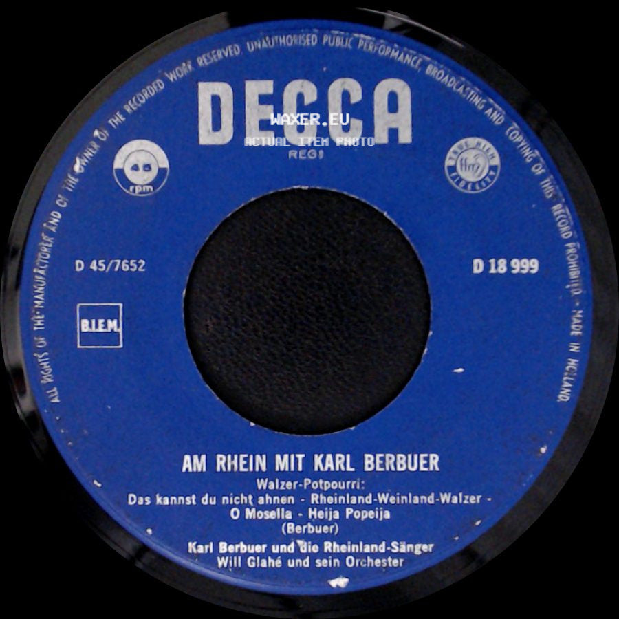 Karl Berbuer Und Die Rheinland-Sänger, Will Glahé Und Sein Orchester - Frohe Stunden Mit Karl Berbuer / Am Rhein Mit Karl Berbuer side B