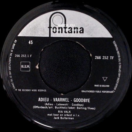 Ria Valk - Oke, Ik Ga Met Je Mee / Adieu - Vaarwel - Goodbye side B