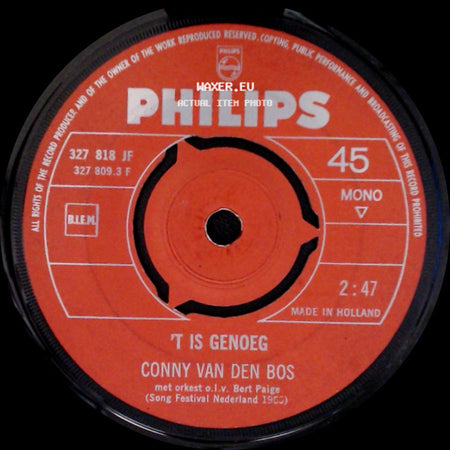 Conny Van Den Bos - Van De Week / 't Is Genoeg side B