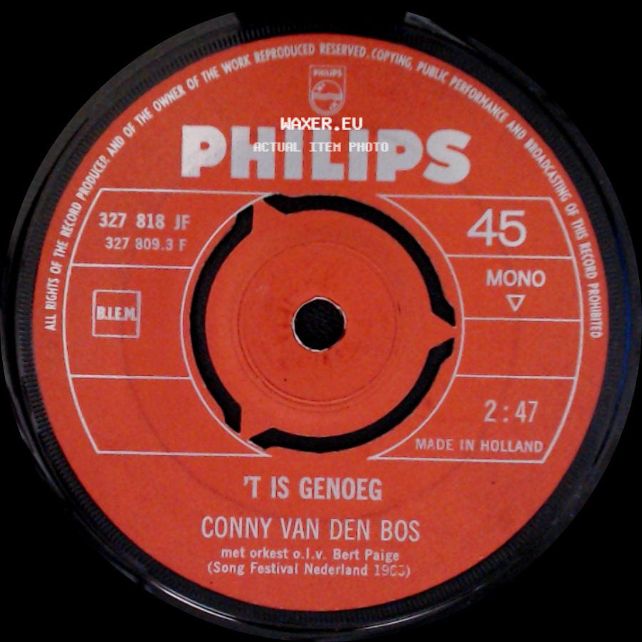 Conny Van Den Bos - Van De Week / 't Is Genoeg side B