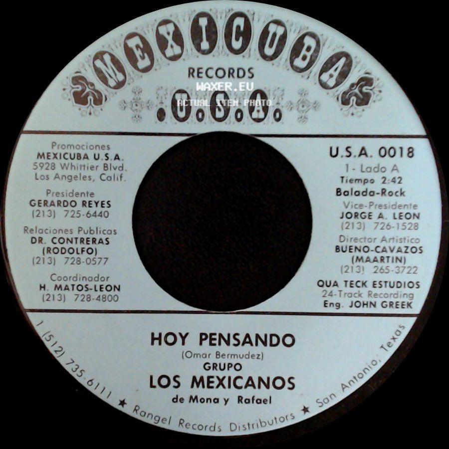 Grupo Los Mexicanos De Mona Y Rafael / Conjunto Los Mexicanos - Hoy Pensando / Cumbia Del Mexico Lindo side A