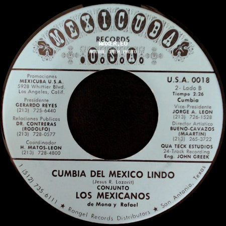 Grupo Los Mexicanos De Mona Y Rafael / Conjunto Los Mexicanos - Hoy Pensando / Cumbia Del Mexico Lindo side B