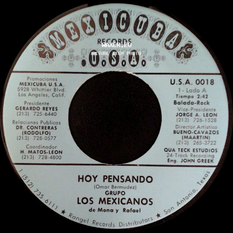 Grupo Los Mexicanos De Mona Y Rafael / Conjunto Los Mexicanos De Mona Y Rafael - Hoy Pensando / Cumbia Del Mexico Lindo side A