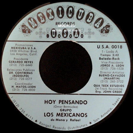 Grupo Los Mexicanos De Mona Y Rafael / Conjunto Los Mexicanos De Mona Y Rafael - Hoy Pensando / Cumbia Del Mexico Lindo side A