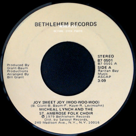 Micheal Lynch And The St. Ambrose Folk Choir - Joy Sweet Joy (Woo-Woo-Woo) / Alegria Dulce Alegria (Woo-Woo-Woo) side A