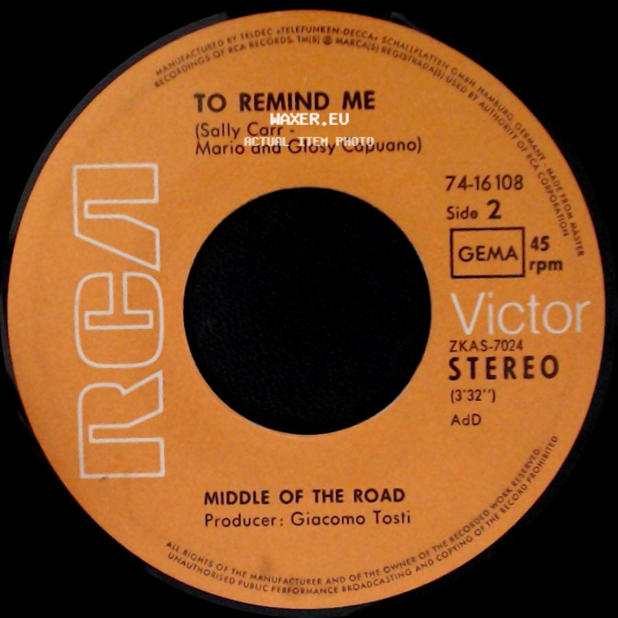 Soley Soley / Middle Of The Road - Middle Of The Road / To Remind Me side B