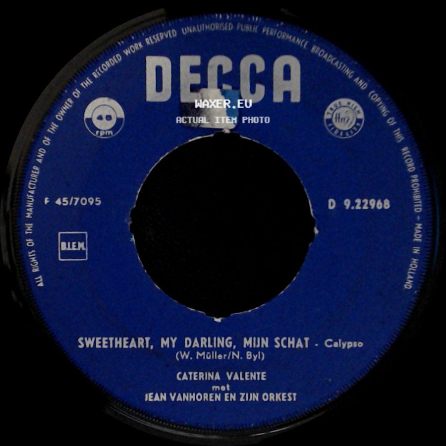 Caterina Valente Met Jean Vanhorein En Zijn Orkest - Bon Giorno / Sweetheart, My Darling, Mijn Schat side B