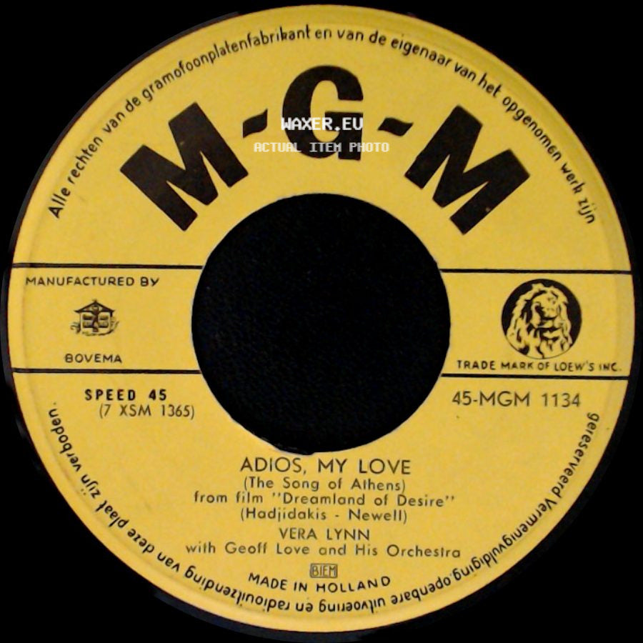 Vera Lynn / Vera Lynn With Geoff Love And His Orchestra - Adios, My Love / May Your Heart Stay Young For Ever side A