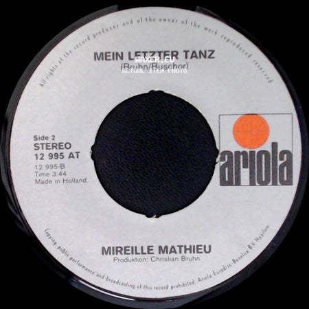 Mireille Mathieu - La Paloma Ade / Mein Letzter Tanz side B