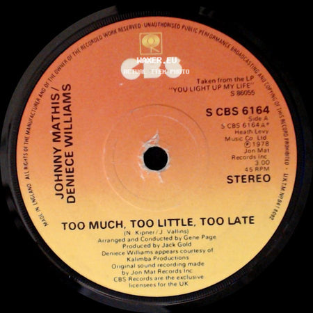 Johnny Mathis / Deniece Williams - Too Much, Too Little, Too Late / Emotions side A
