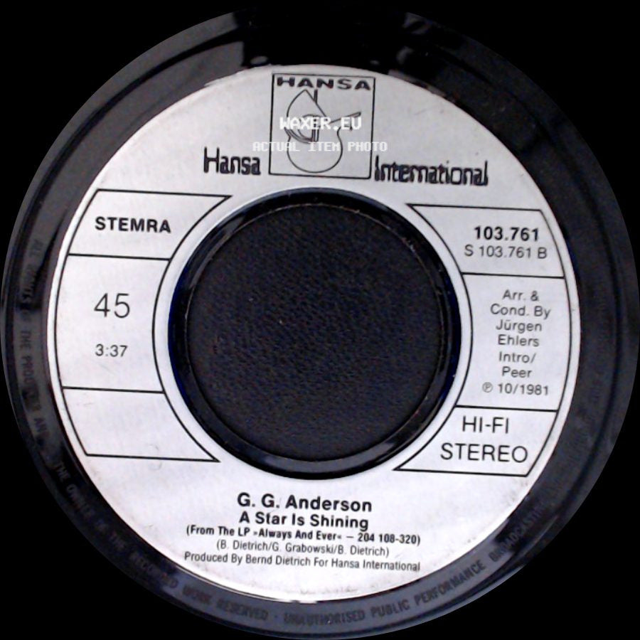 G. G. Anderson - A Star Is Shining / Cheerio side A